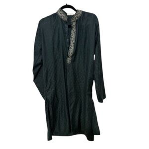 Dark Green Kurta with Patterned Trim